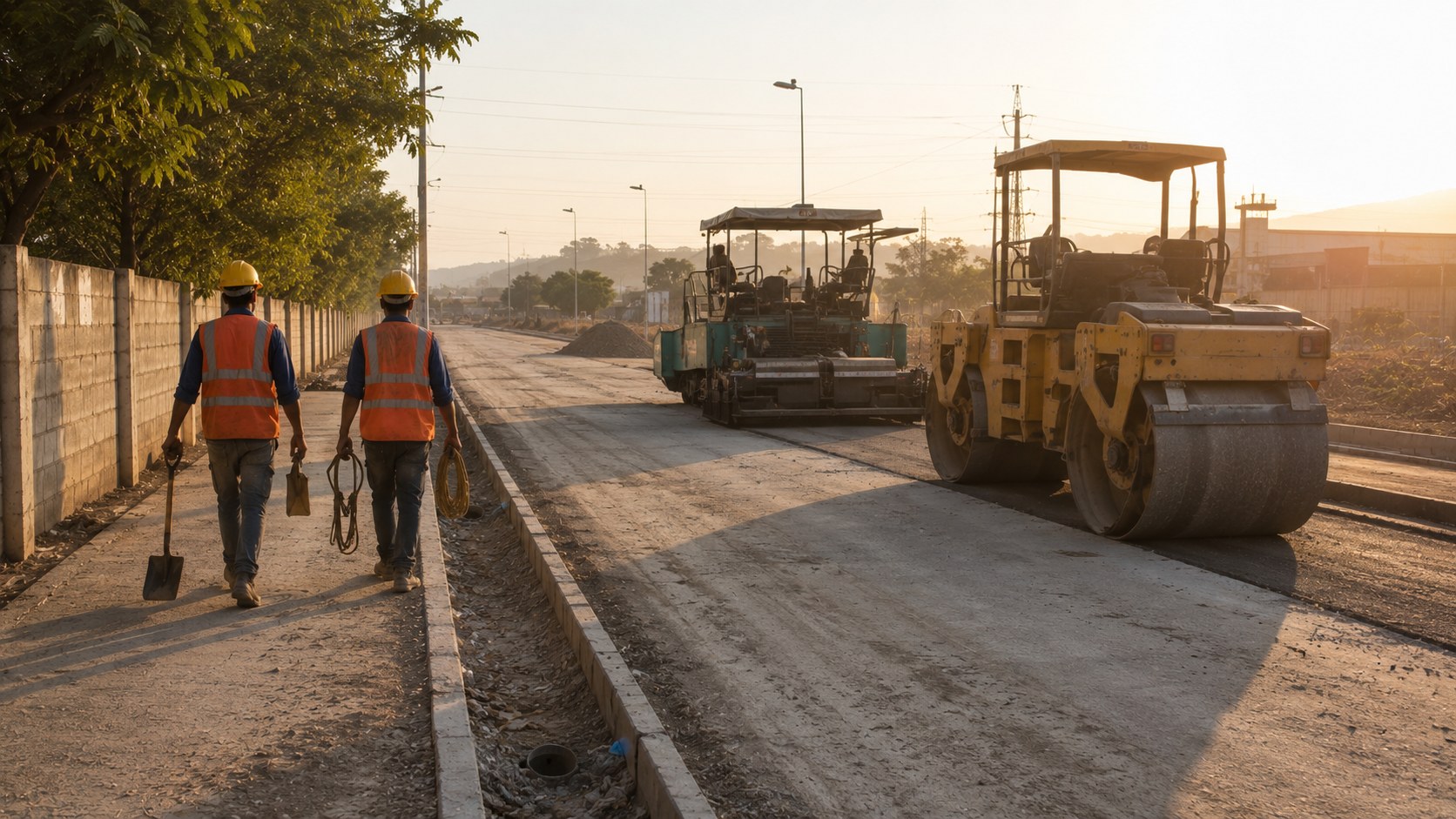 Strong, wide project photograph — a completed MGP site that reads instantly as substantial work, ideally with equipment and crew in frame.