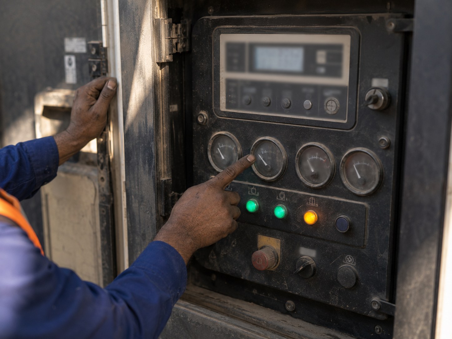 DG control panel showing running hours during a load test.