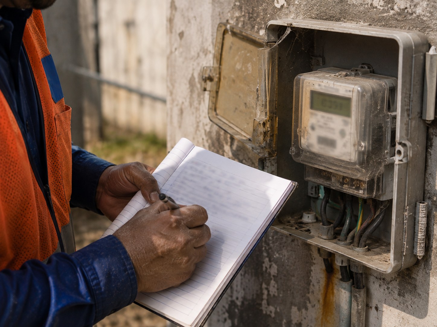 Electricity meter reading being recorded at a telecom site.